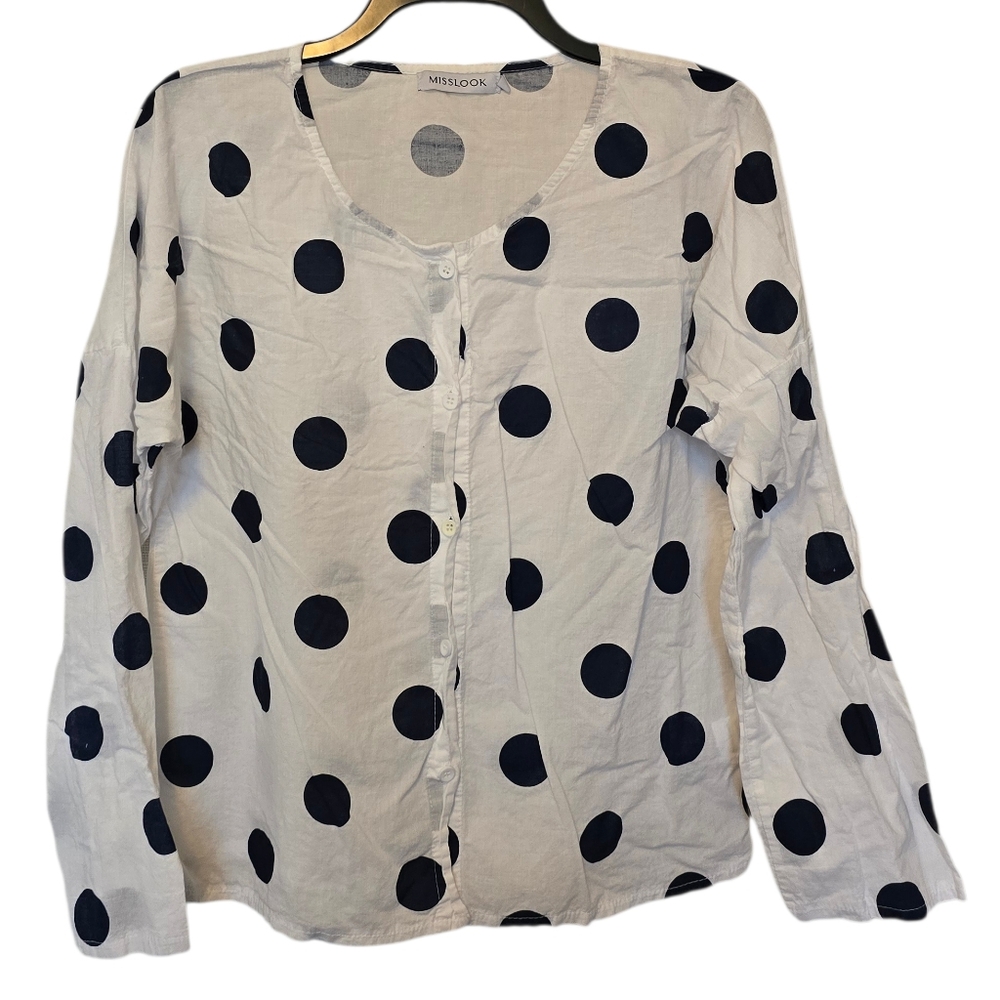 3/$15 Misslook Polka Dot Button Down Shirt Size Small